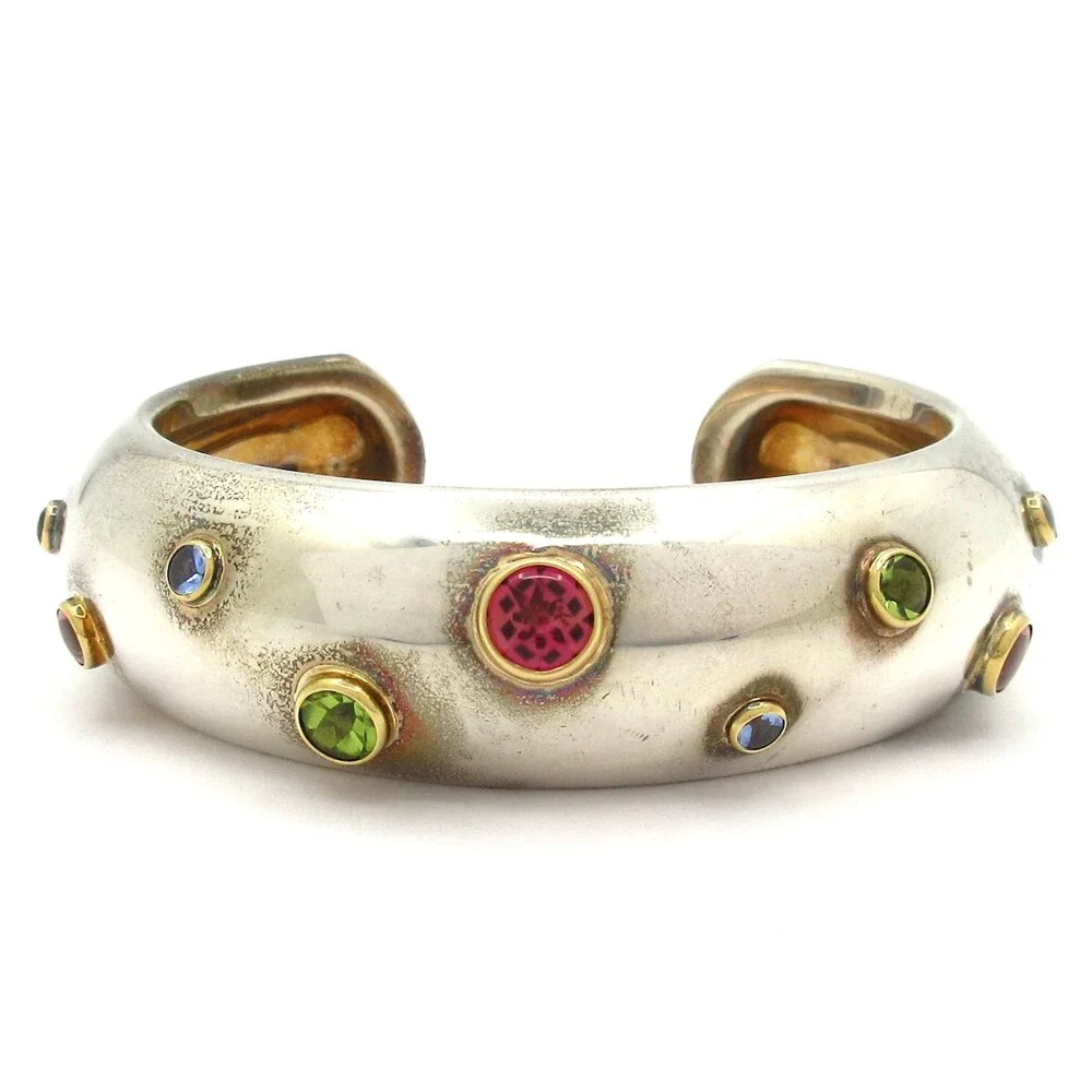 Tiffany & Co. Bangle Silver 18K Yellow Gold Multi Color Stone